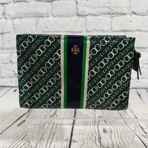 Tory Burch Gemini Link Green Zip Top Cosmetic Clutch